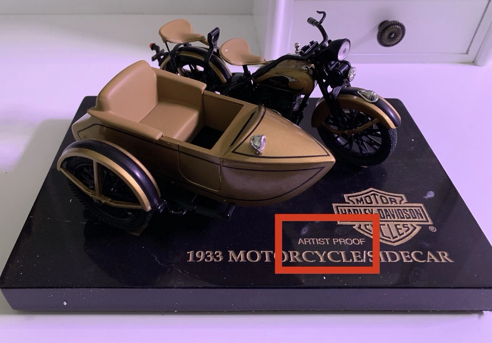 HARLEY DAVIDSON GOLD ULTRA EDITION MOTORCYCLE SIDECAR BANK ARTIST PROOF 1933 VLD