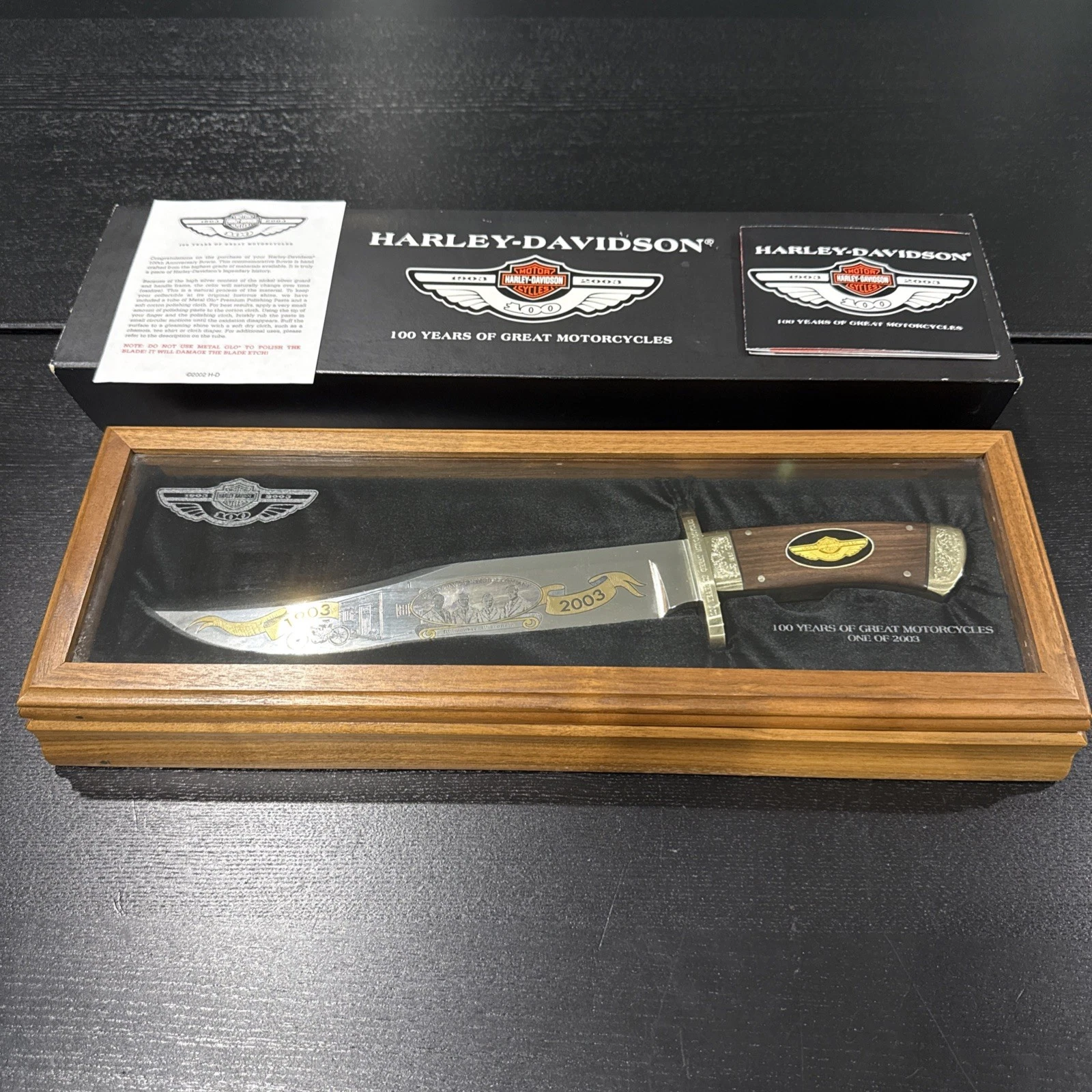 HARLEY-DAVIDSON 100TH ANNIVERSARY LIMITED EDITION FOUNDERS KNIFE IN DISPLAY CASE