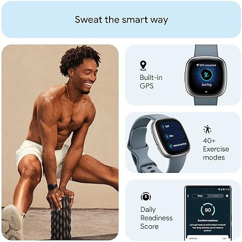 FITBIT VERSA 4 FITNESS SMARTWATCH, GPS, HEART RATE, SLEEP TRACKER, BLUE PLATINUM, S L BANDS