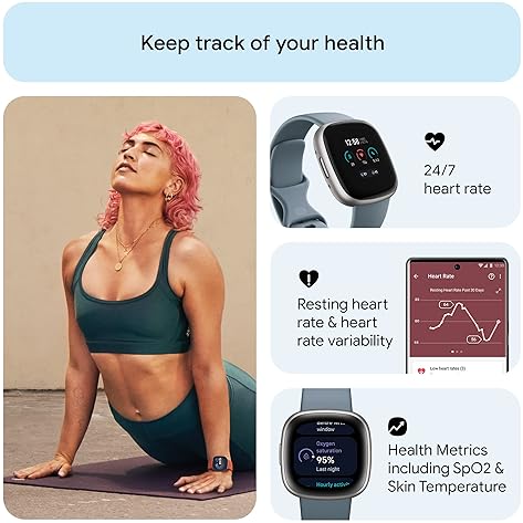 FITBIT VERSA 4 FITNESS SMARTWATCH, GPS, HEART RATE, SLEEP TRACKER, BLUE PLATINUM, S L BANDS