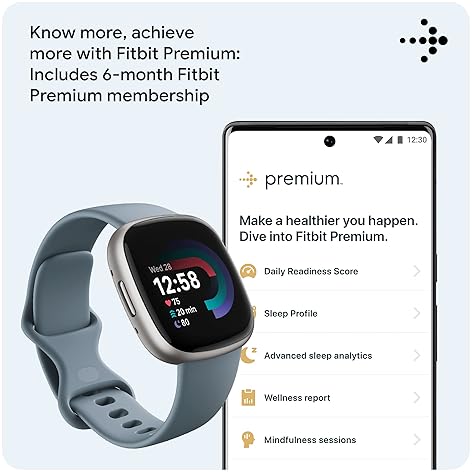 FITBIT VERSA 4 FITNESS SMARTWATCH, GPS, HEART RATE, SLEEP TRACKER, BLUE PLATINUM, S L BANDS