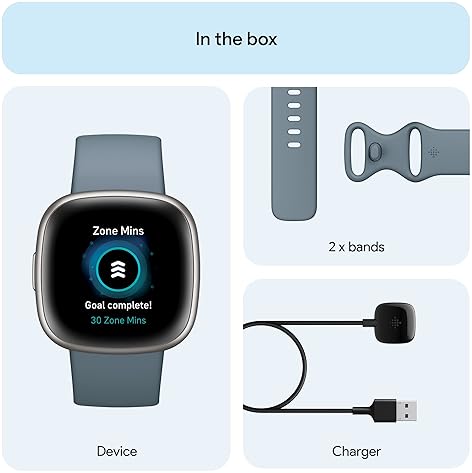 FITBIT VERSA 4 FITNESS SMARTWATCH, GPS, HEART RATE, SLEEP TRACKER, BLUE PLATINUM, S L BANDS