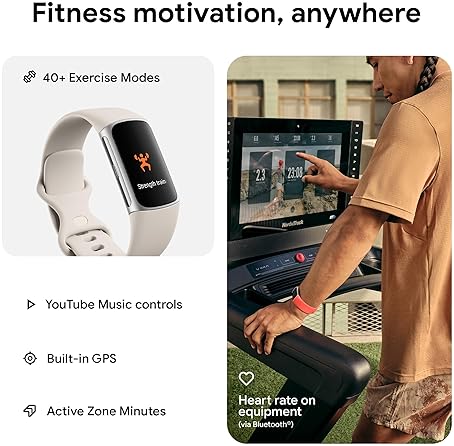 FITBIT CHARGE 6 FITNESS TRACKER, HEART RATE, GPS, GOOGLE APPS, 6-MONTH PREMIUM, PORCELAIN SILVER