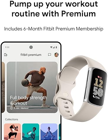 FITBIT CHARGE 6 FITNESS TRACKER, HEART RATE, GPS, GOOGLE APPS, 6-MONTH PREMIUM, PORCELAIN SILVER