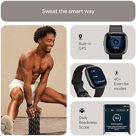 FITBIT VERSA 4 FITNESS SMARTWATCH, GPS, HEART RATE, SLEEP TRACKING, BLACK GRAPHITE, ONE SIZE