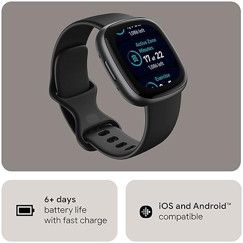 FITBIT VERSA 4 FITNESS SMARTWATCH, GPS, HEART RATE, SLEEP TRACKING, BLACK GRAPHITE, ONE SIZE