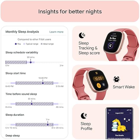 FITBIT VERSA 4 FITNESS SMARTWATCH, GPS, HEART RATE, SLEEP ACTIVITY TRACKER, PINK SAND COPPER ROSE