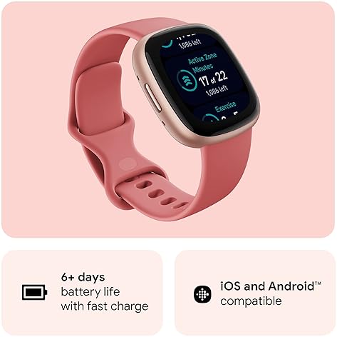 FITBIT VERSA 4 FITNESS SMARTWATCH, GPS, HEART RATE, SLEEP ACTIVITY TRACKER, PINK SAND COPPER ROSE