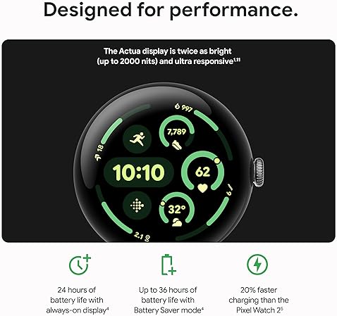 FITBIT GOOGLE PIXEL WATCH 3 2024 41MM WI-FI SMARTWATCH HEART RATE, FITNESS, GOLD CASE, HAZEL BAND