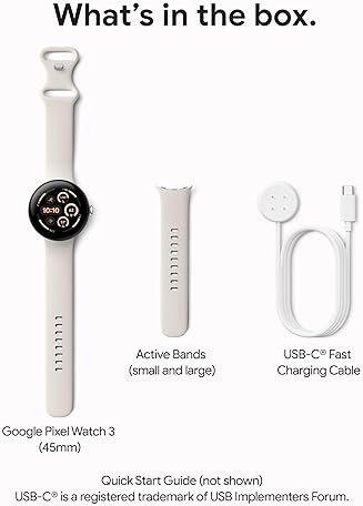 FITBIT GOOGLE PIXEL WATCH 3 45MM LTE 2024 FITNESS SMARTWATCH, HEART RATE, PORCELAIN BAND, SILVER CASE