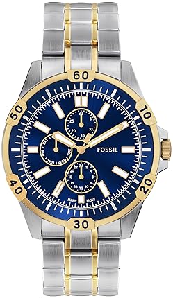 FOSSIL GARRETT MEN S TWO-TONE STAINLESS STEEL MULTIFUNCTION WATCH CLASSIC ANALOG WRISTWATCH