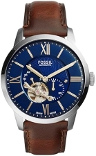 FOSSIL TOWNSMAN MENS AUTOMATIC SKELETON WATCH, STAINLESS STEEL LEATHER STRAP, 2-HAND DESIGN