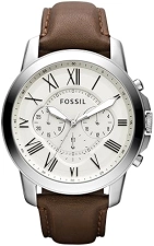 FOSSIL GRANT MEN S CHRONOGRAPH WATCH QUARTZ MOVEMENT, STAINLESS STEEL CASE, LEATHER BAND
