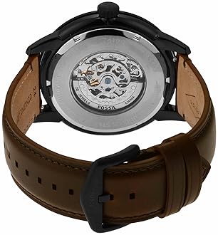 FOSSIL TOWNSMAN MEN S SKELETON AUTOMATIC WATCH STAINLESS STEEL LEATHER STRAP, TWO-HAND DESIGN