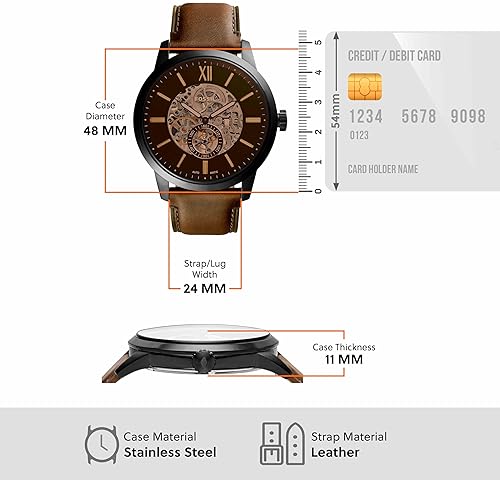 FOSSIL TOWNSMAN MEN S SKELETON AUTOMATIC WATCH STAINLESS STEEL LEATHER STRAP, TWO-HAND DESIGN