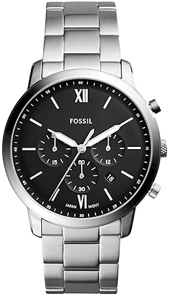 FOSSIL MENS NEUTRA CHRONOGRAPH WATCH, QUARTZ MOVEMENT, STAINLESS STEEL LEATHER STRAP