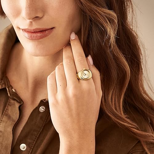 FOSSIL WOMENS STAINLESS STEEL QUARTZ WATCH RING ELEGANT TWO-HAND FASHION ACCESSORY