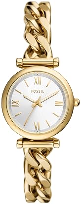 FOSSIL CARLIE WOMENS STAINLESS STEEL QUARTZ WATCH, THREE-HAND ANALOG WRISTWATCH