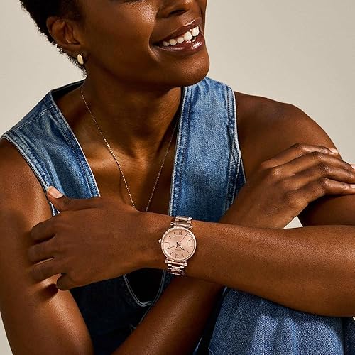 FOSSIL CARLIE WOMENS QUARTZ WATCH STAINLESS STEEL, THREE-HAND ANALOG WRISTWATCH