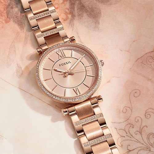 FOSSIL CARLIE WOMENS QUARTZ WATCH STAINLESS STEEL, THREE-HAND ANALOG WRISTWATCH