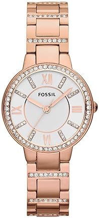 FOSSIL VIRGINIA WOMENS QUARTZ WATCH STAINLESS STEEL, THREE-HAND, ELEGANT LADIES WRISTWATCH