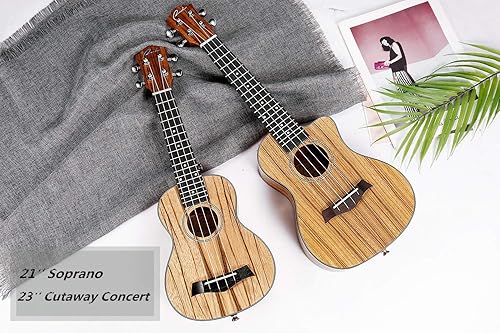 RANCH 23 CONCERT UKULELE STARTER KIT FOR BEGINNERS CUTAWAY, 12 LESSONS, BAG, TUNER, AQUILA STRINGS