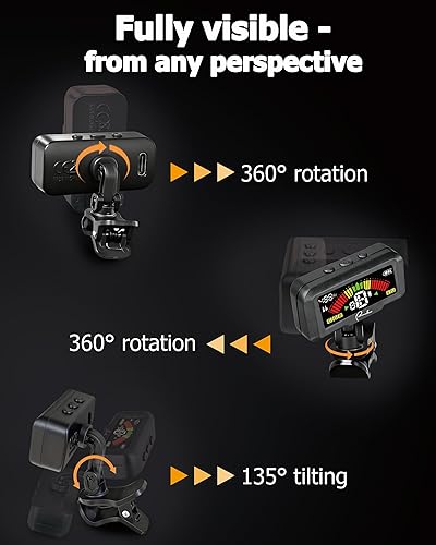 RANCH RECHARGEABLE CLIP-ON GUITAR TUNER FOR ACOUSTIC, ELECTRIC, VIOLIN, UKULELE, BASS CHROMATIC UPGRADE