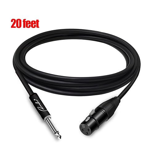 RANCH 20FT XLR FEMALE TO 1 4 TS MONO MICROPHONE CABLE, UNBALANCED MIC CORD, BLACK
