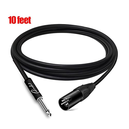 RANCH 10FT XLR MALE TO 1 4 TS MONO MICROPHONE CABLE, UNBALANCED AUDIO CORD, BLACK