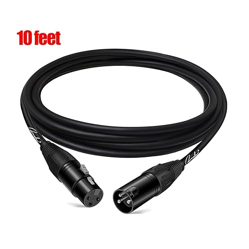 RANCH 10FT XLR CABLE 3-PIN MALE TO FEMALE BALANCED MICROPHONE CORD FOR PA AUDIO SYSTEMS, BLACK