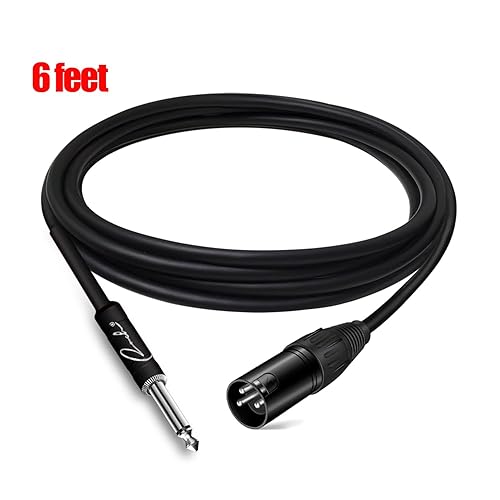 RANCH 6FT MALE XLR TO 1 4 TS MONO MICROPHONE CABLE, UNBALANCED PATCH CORD, BLACK