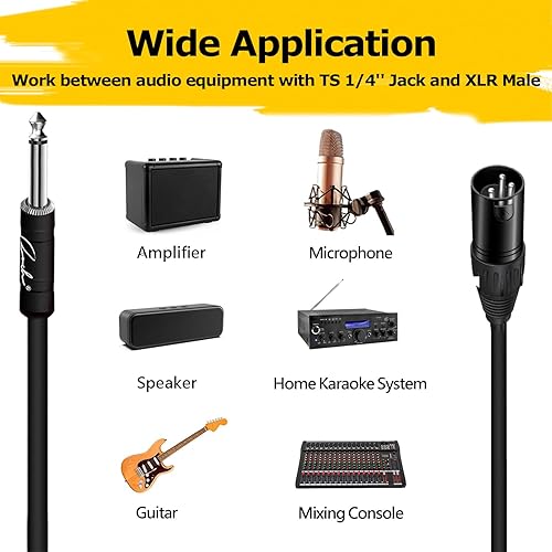 RANCH 6FT MALE XLR TO 1 4 TS MONO MICROPHONE CABLE, UNBALANCED PATCH CORD, BLACK