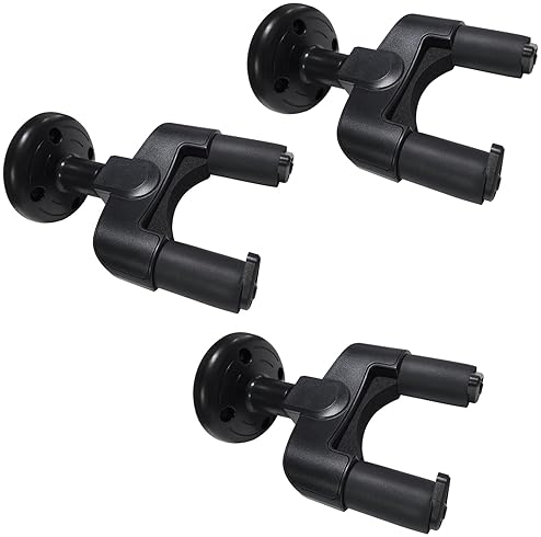 RANCH 3-PACK GUITAR WALL MOUNT HANGERS FOR ACOUSTIC, ELECTRIC, UKULELE BLACK HOOK HOLDERS