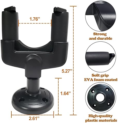 RANCH 3-PACK GUITAR WALL MOUNT HANGERS FOR ACOUSTIC, ELECTRIC, UKULELE BLACK HOOK HOLDERS