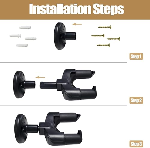 RANCH 3-PACK GUITAR WALL MOUNT HANGERS FOR ACOUSTIC, ELECTRIC, UKULELE BLACK HOOK HOLDERS