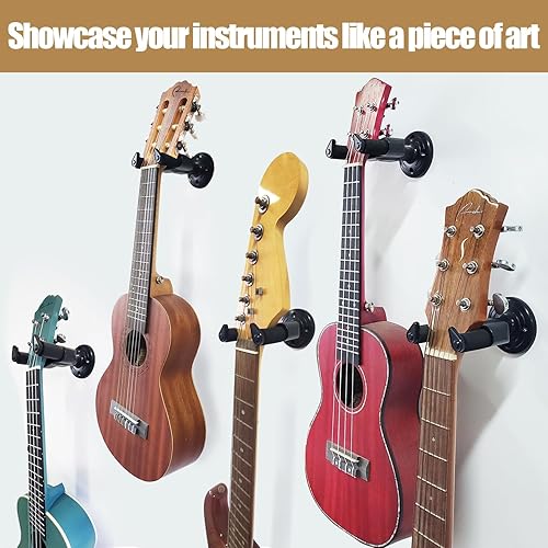 RANCH 3-PACK GUITAR WALL MOUNT HANGERS FOR ACOUSTIC, ELECTRIC, UKULELE BLACK HOOK HOLDERS