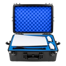 CASEMATIX WATERPROOF HARD SHELL TRAVEL CASE FOR PS5 CONSOLE, CONTROLLERS ACCESSORIES, CUSTOM FOAM