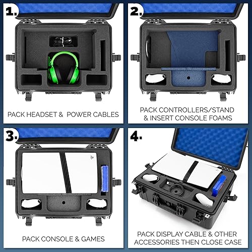 CASEMATIX WATERPROOF HARD CASE FOR PS5 PRO DISC DRIVE CUSTOM FOAM TRAVEL CASE FOR CONSOLE ACCESSORIES