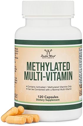 DOUBLE WOOD SUPPLEMENTS METHYLATED MULTIVITAMIN B COMPLEX WITH TMG METHYLFOLATE, MTHFR SUPPORT, NON-GMO, 120 CAPSULES