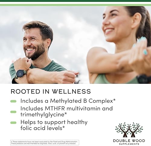 DOUBLE WOOD SUPPLEMENTS METHYLATED MULTIVITAMIN B COMPLEX WITH TMG METHYLFOLATE, MTHFR SUPPORT, NON-GMO, 120 CAPSULES