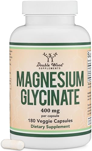 DOUBLE WOOD SUPPLEMENTS MAGNESIUM GLYCINATE 400MG 180 VEGAN CAPSULES SLEEP, MUSCLE, HEART SUPPORT NON-GMO, TESTED