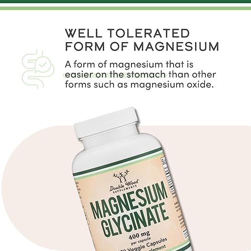 DOUBLE WOOD SUPPLEMENTS MAGNESIUM GLYCINATE 400MG 180 VEGAN CAPSULES SLEEP, MUSCLE, HEART SUPPORT NON-GMO, TESTED