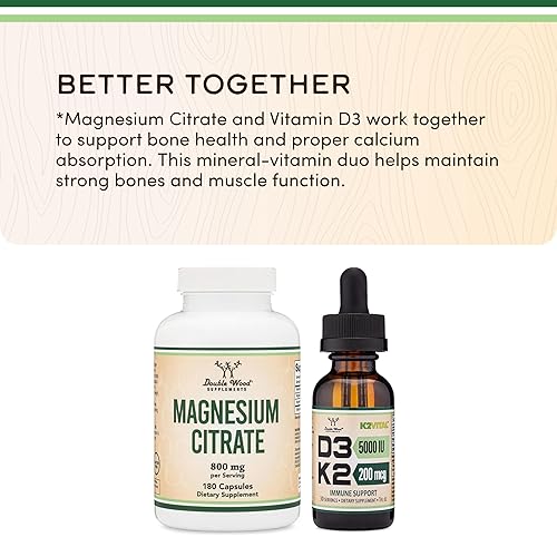 DOUBLE WOOD SUPPLEMENTS  MAGNESIUM CITRATE 800MG 180 VEGAN CAPSULES FOR DIGESTION, CONSTIPATION RELIEF, NON-GMO SUPPLEMENT