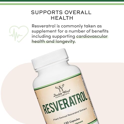 DOUBLE WOOD SUPPLEMENTS  RESVERATROL SUPPLEMENT 500MG, 120 CAPSULES 50 TRANS-RESVERATROL FOR HEALTHY AGING SUPPORT