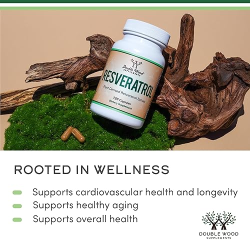 DOUBLE WOOD SUPPLEMENTS  RESVERATROL SUPPLEMENT 500MG, 120 CAPSULES 50 TRANS-RESVERATROL FOR HEALTHY AGING SUPPORT