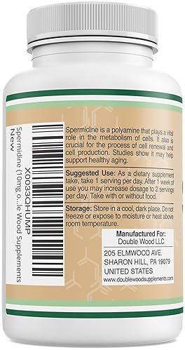 DOUBLE WOOD SUPPLEMENTS SPERMIDINE SUPPLEMENT 10MG 99 PURE, 120 CAPSULES POTENT ANTI-AGING, TELOMERE CELL SUPPORT