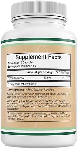 DOUBLE WOOD SUPPLEMENTS SPERMIDINE SUPPLEMENT 10MG 99 PURE, 120 CAPSULES POTENT ANTI-AGING, TELOMERE CELL SUPPORT