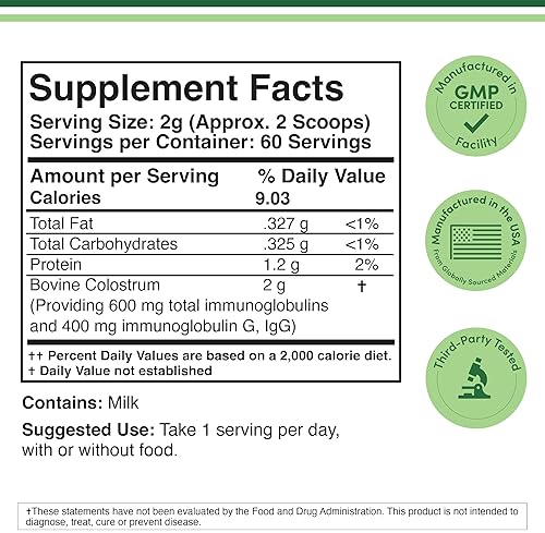DOUBLE WOOD SUPPLEMENTS BOVINE COLOSTRUM POWDER 120G GUT, SKIN, HAIR IMMUNE SUPPORT, 30 IMMUNOGLOBULINS, 60 PROTEIN