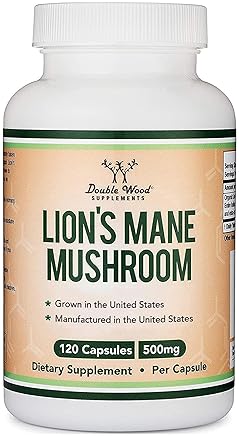 DOUBLE WOOD SUPPLEMENTS ORGANIC LION S MANE MUSHROOM CAPSULES 120CT FOCUS IMMUNE SUPPORT, USA GROWN, THIRD-PARTY TESTED