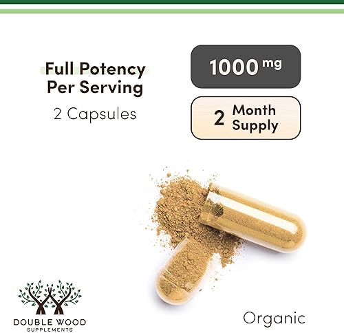 DOUBLE WOOD SUPPLEMENTS ORGANIC LION S MANE MUSHROOM CAPSULES 120CT FOCUS IMMUNE SUPPORT, USA GROWN, THIRD-PARTY TESTED